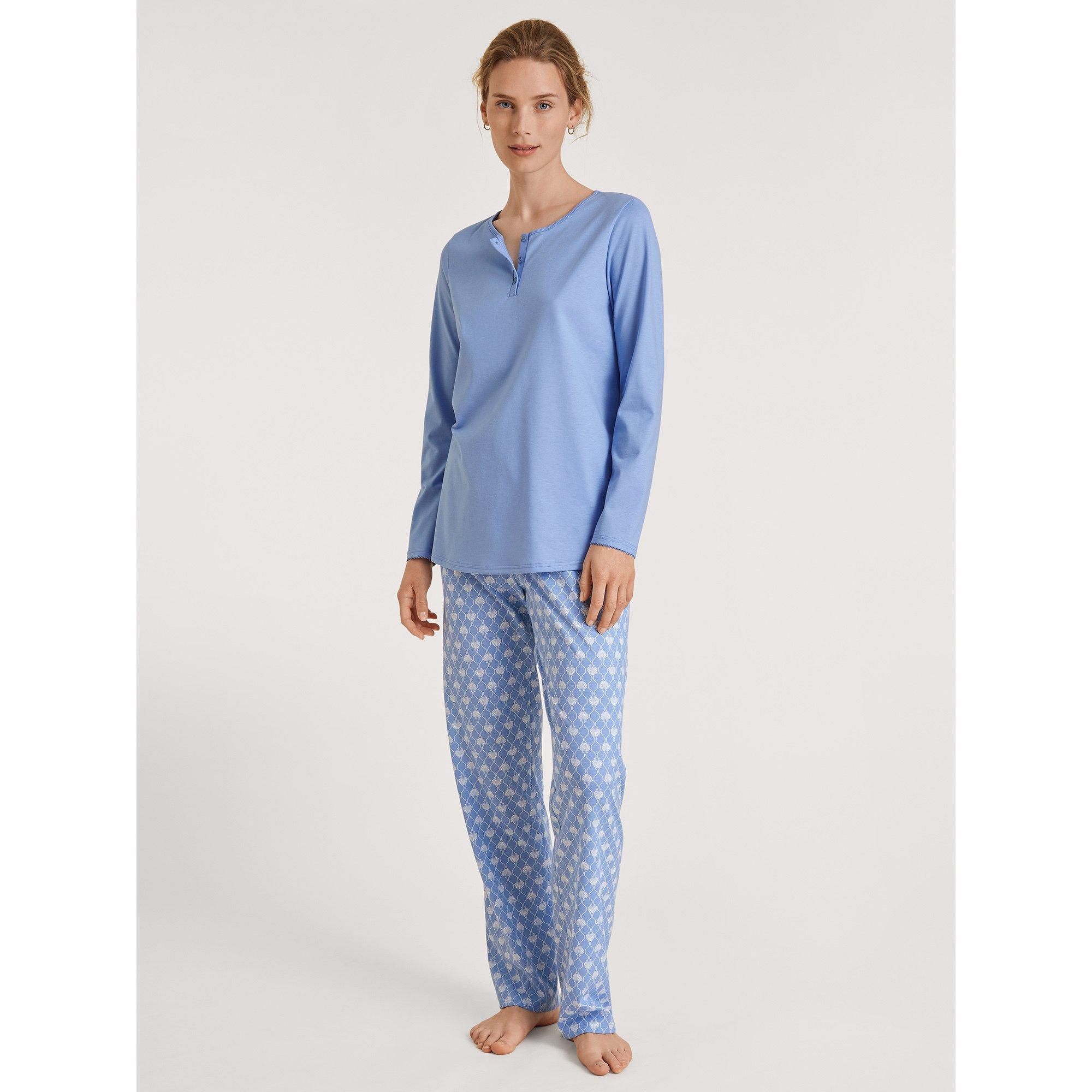CALIDA Shell Nights Pyjama Long Pour Femme, Bleu Hydrangea, 46-48