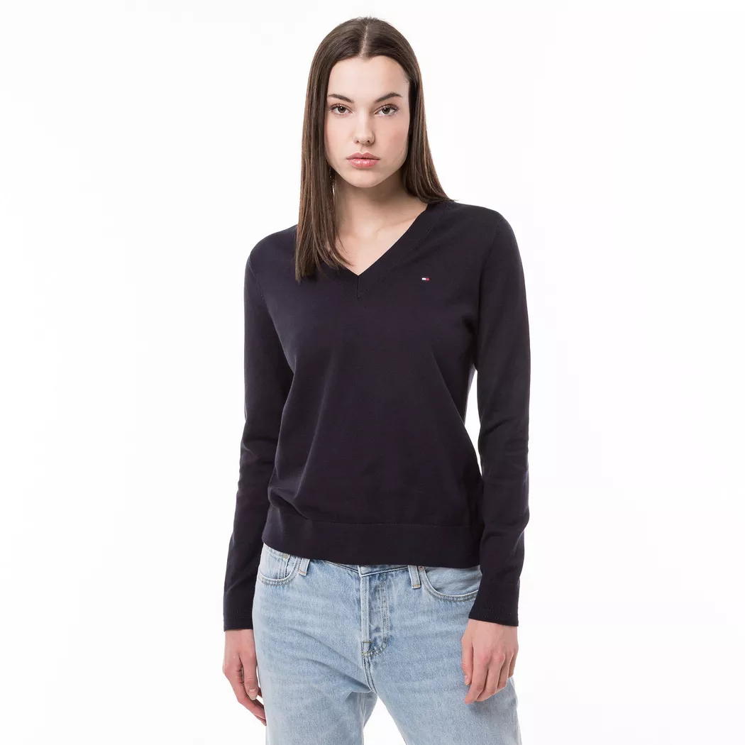 Tommy Hilfiger Polo à Manches Longues Stitch V-n Desert Sky XS Femme
