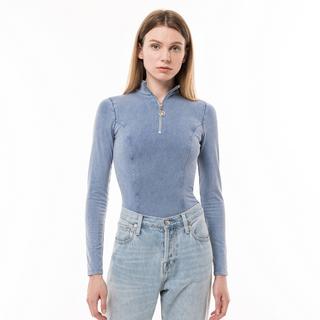 HUGO BLUE Nalinia_B Babydoll Top Maniche Lunghe con Mezza Zip  
