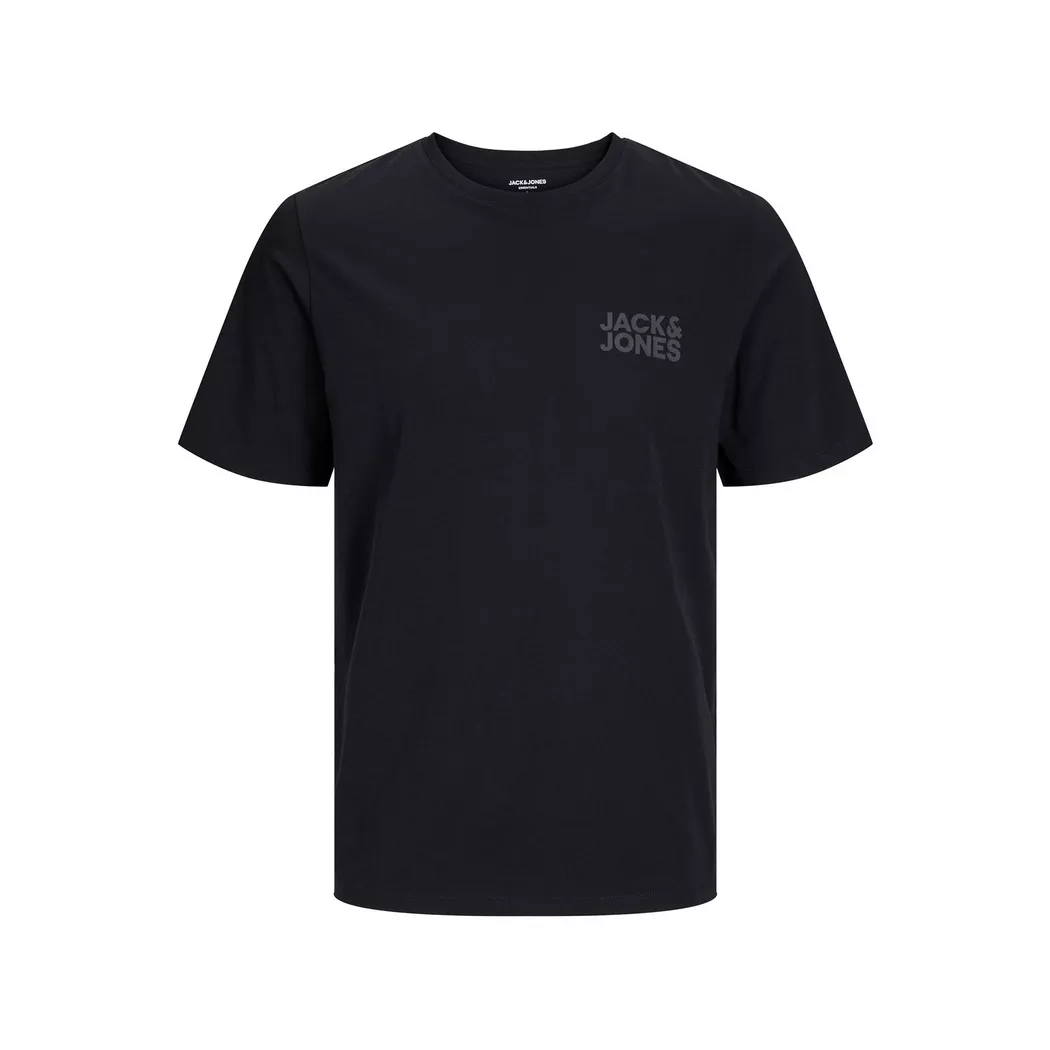Rundhalsshirt JACK & JONES "JJECORP mit Logo-Print und klassischem Rundhals", Damen, Gr. XL, schwarz (schwarz detail:small print, schwarz), Single Jersey, Obermaterial: 100% Baumwolle, bedruckt, regular fit normal, Rundhals, Shirts Rundhalsshirt, Baumwoll
