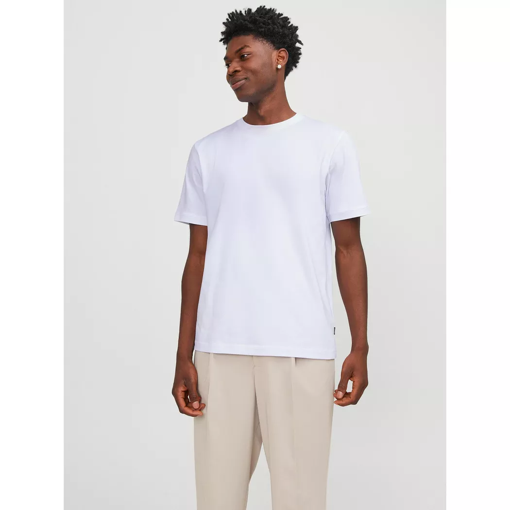 Rundhalsshirt JACK & JONES "JJESTAR mit Pigmentprint und Baumwollgefühl", Herren, Gr. M, weiß, Single Jersey, Obermaterial: 100% Baumwolle, bedruckt, relaxed fit normal, Rundhals, gerader Abschluss, Shirts Rundhalsshirt, Baumwolle, relaxed fit 7