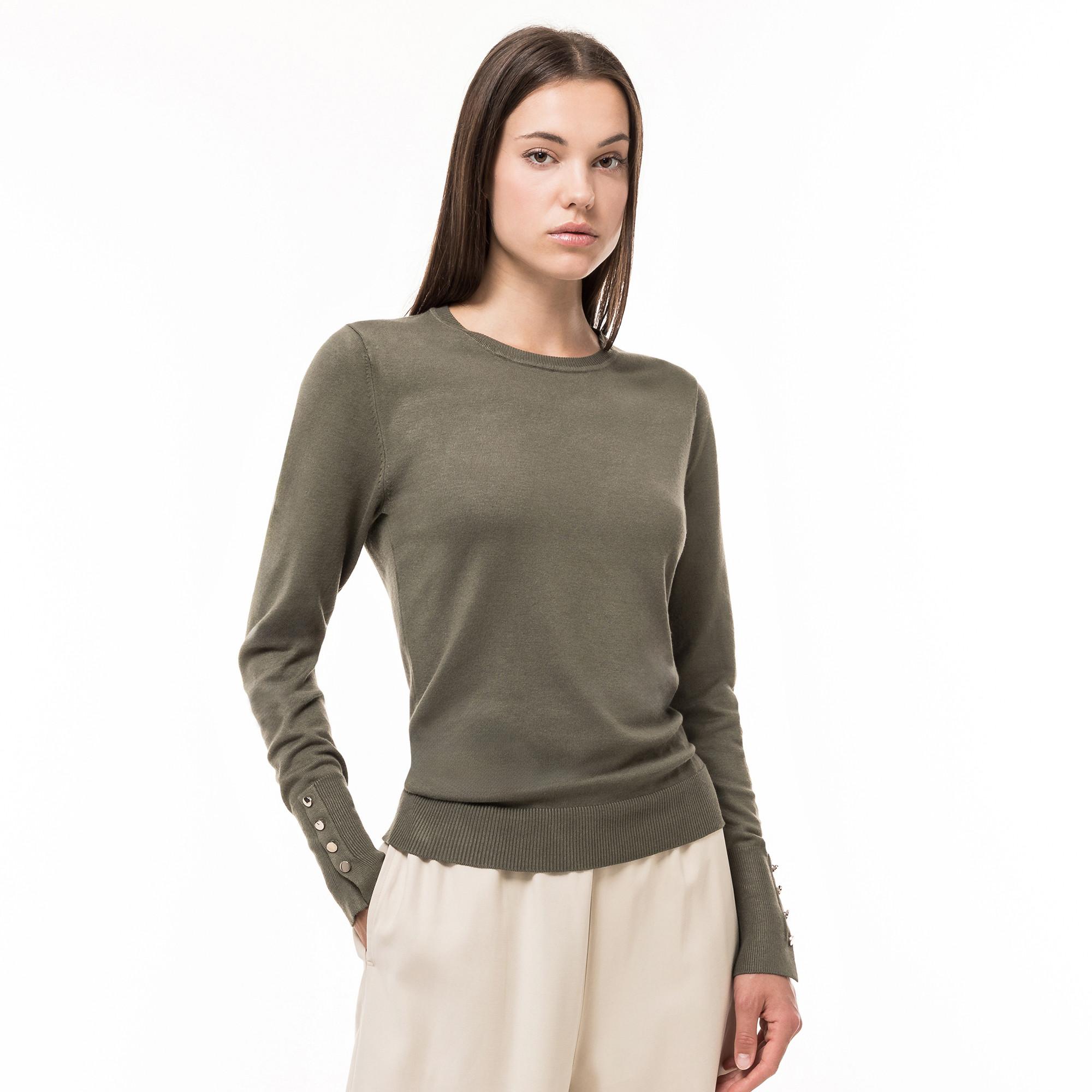 Image of Pullover, Rundhals, Langarm Damen Militärgrün L