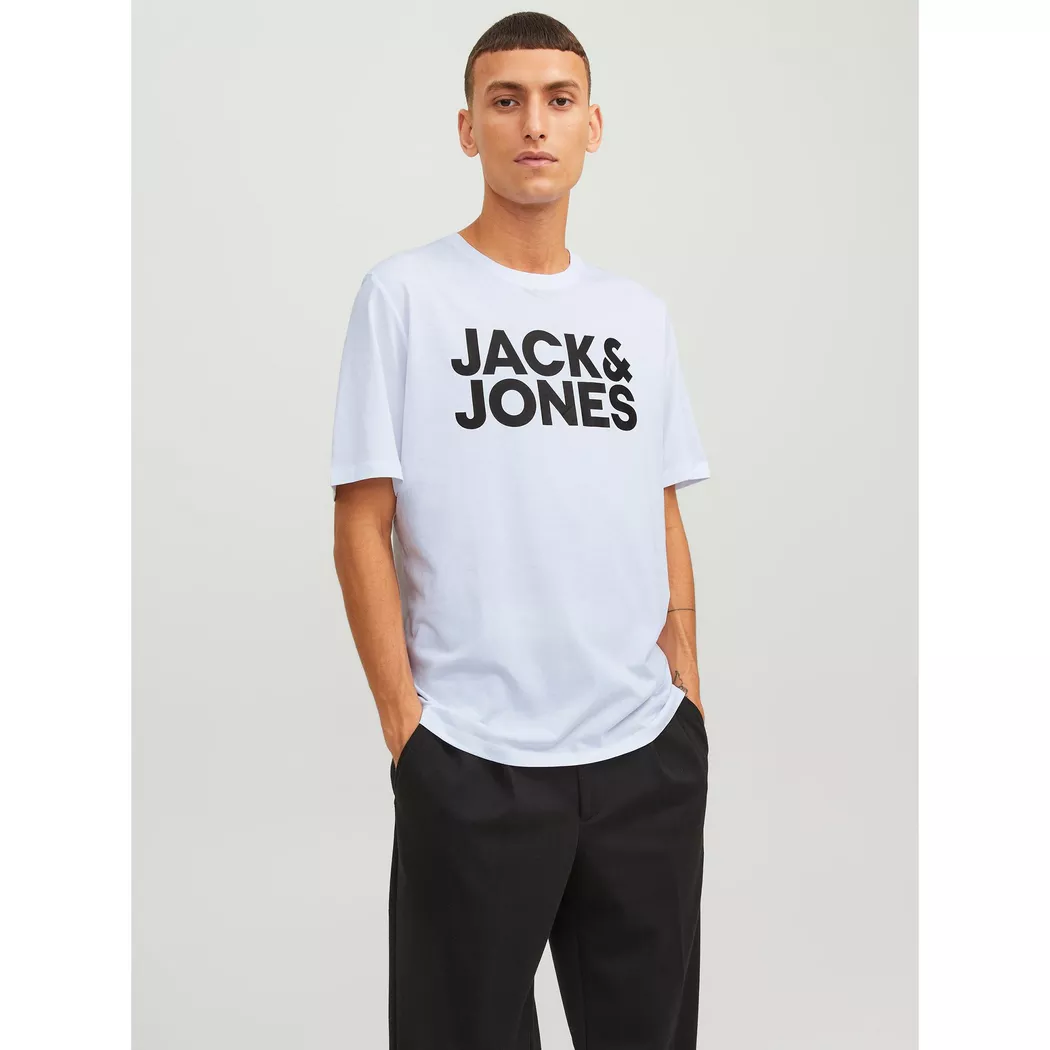 Rundhalsshirt JACK & JONES "JJESTAR mit Pigmentprint und Baumwollgefühl", Herren, Gr. M, weiß, Single Jersey, Obermaterial: 100% Baumwolle, bedruckt, relaxed fit normal, Rundhals, gerader Abschluss, Shirts Rundhalsshirt, Baumwolle, relaxed fit 8