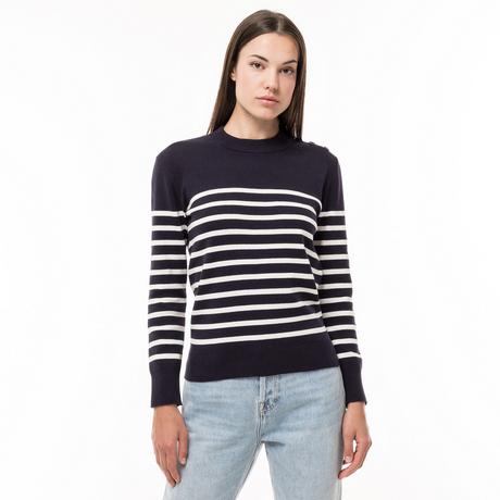 Manor Woman Maglione Girocollo Maniche Lunghe a Righe  