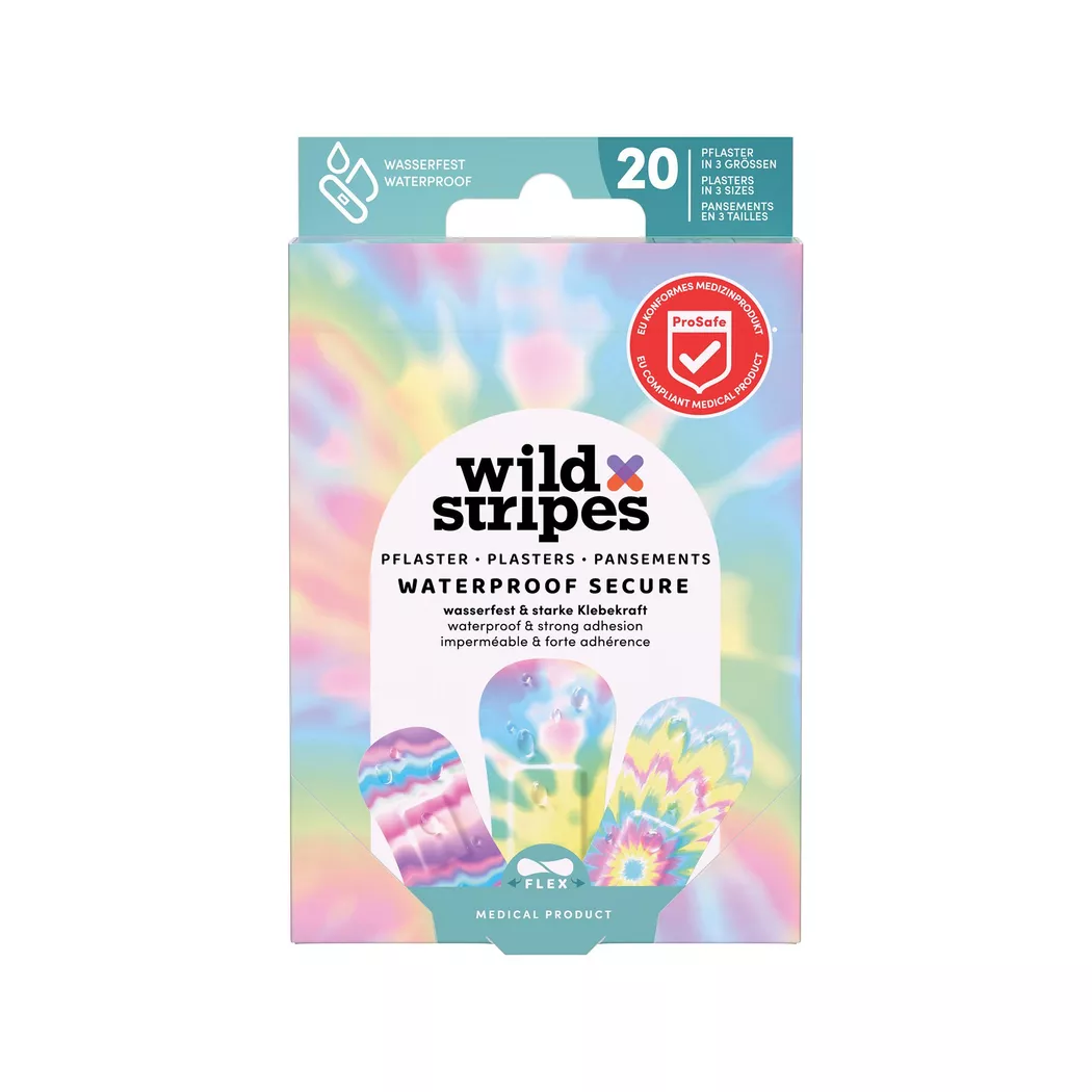 Wild Stripes Waterproof Secure Plasters Rainbow x20