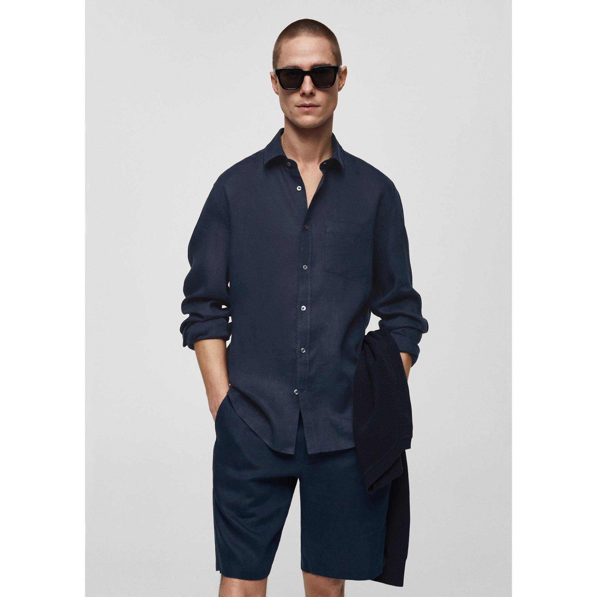 Image of Leinenhemd, Langarm Herren Blau 23