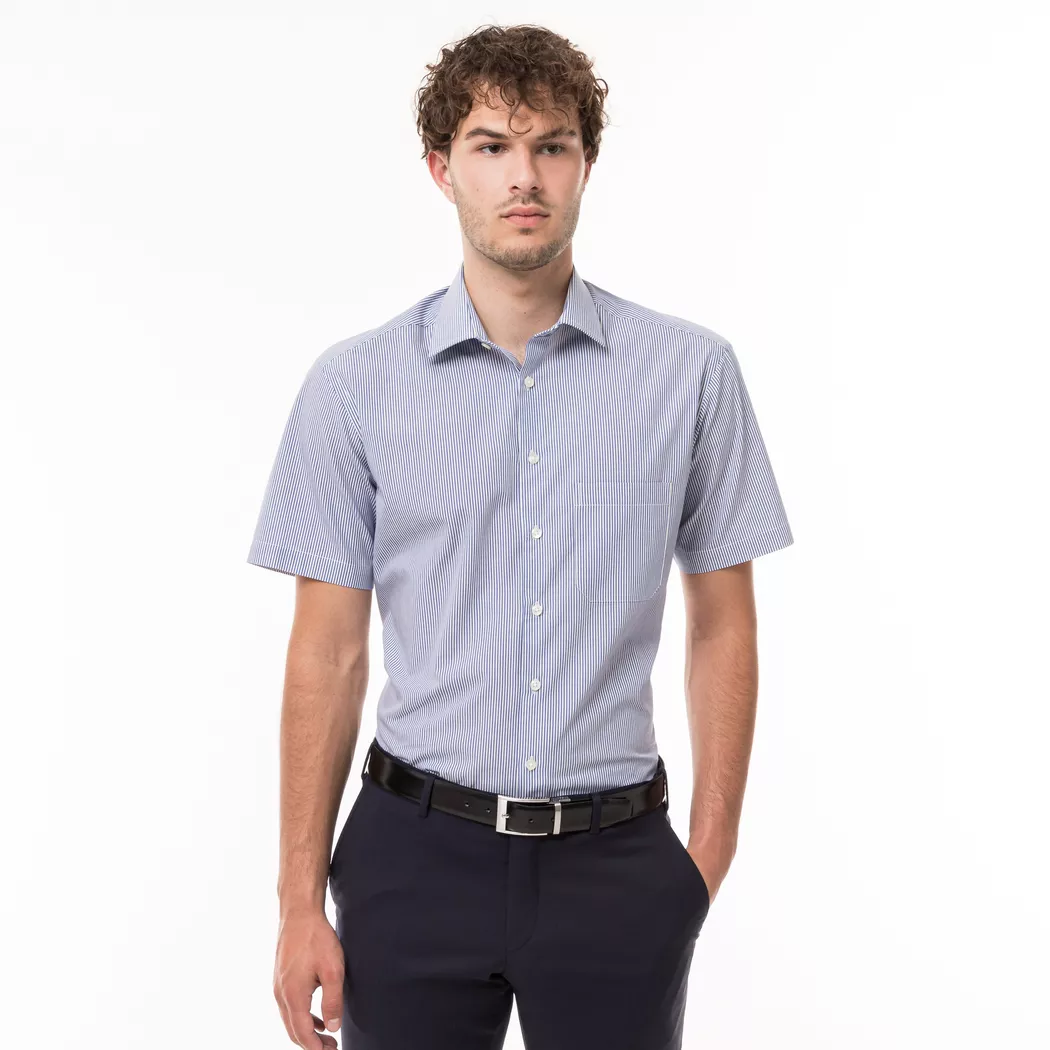 Manor Man - Hemd, Classic Fit, kurzarm, für Herren, Blau, Größe L