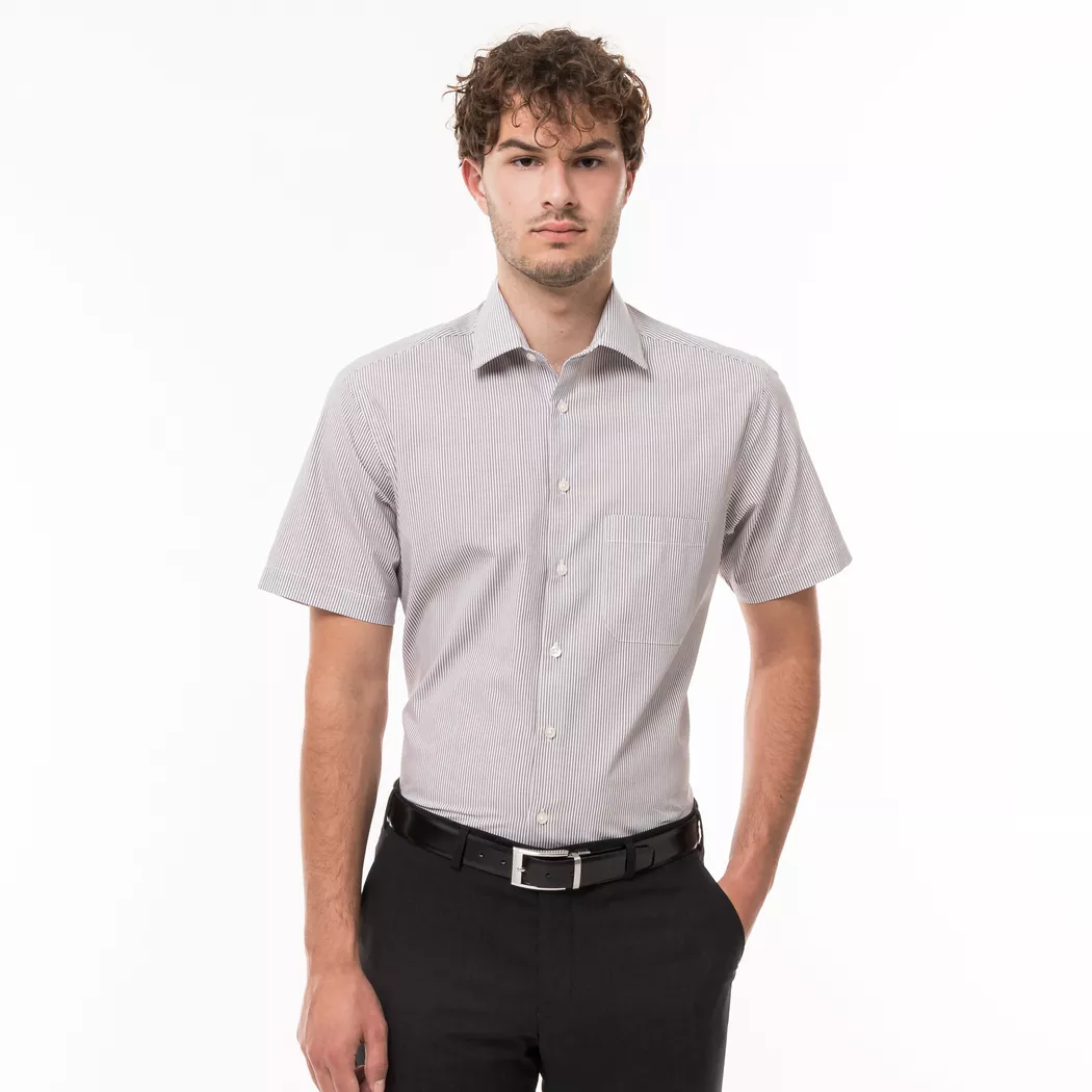Manor Man - Hemd, Classic Fit, kurzarm, für Herren, Taupe, Größe L