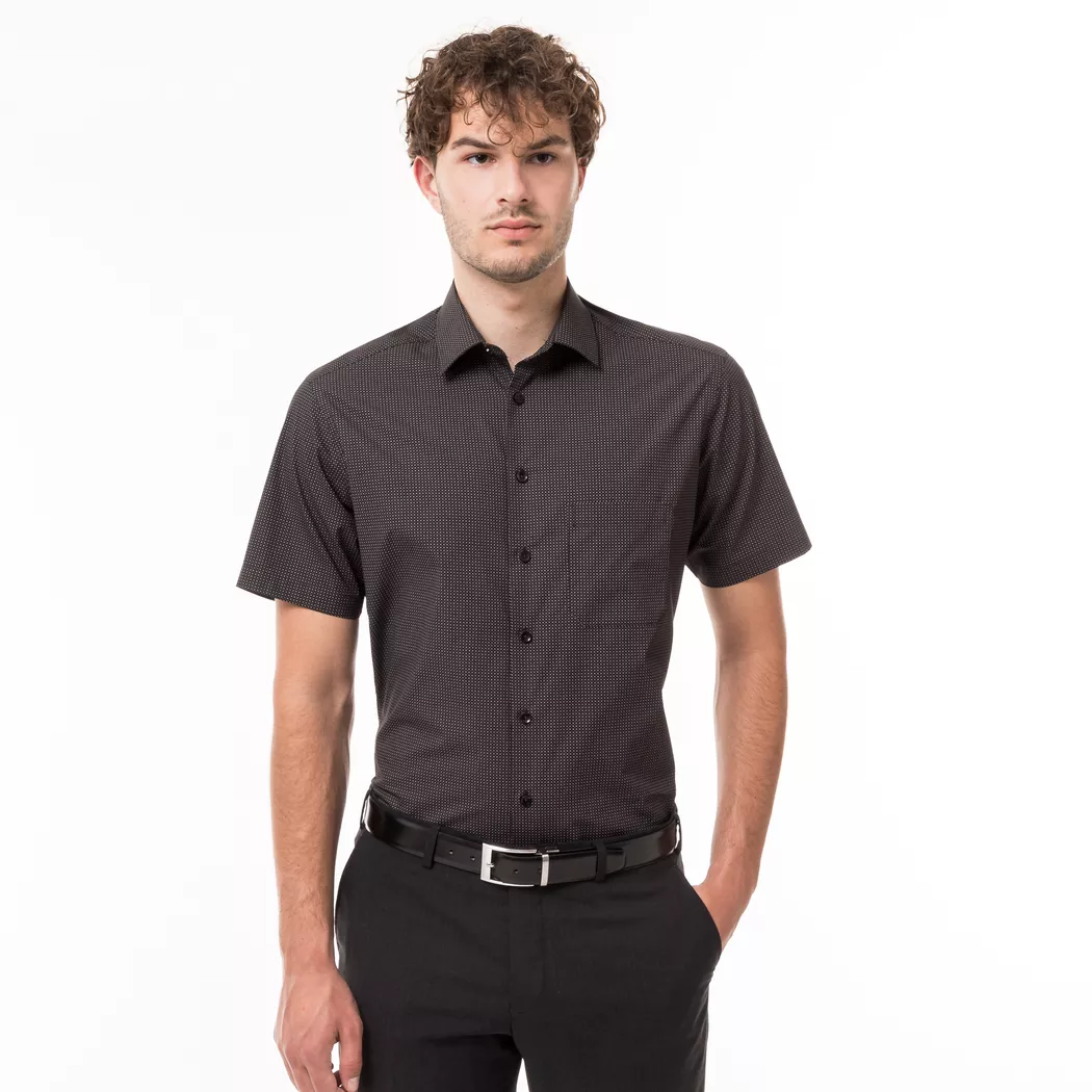 Manor Man - Hemd, Classic Fit, kurzarm, für Herren, Black, Größe L