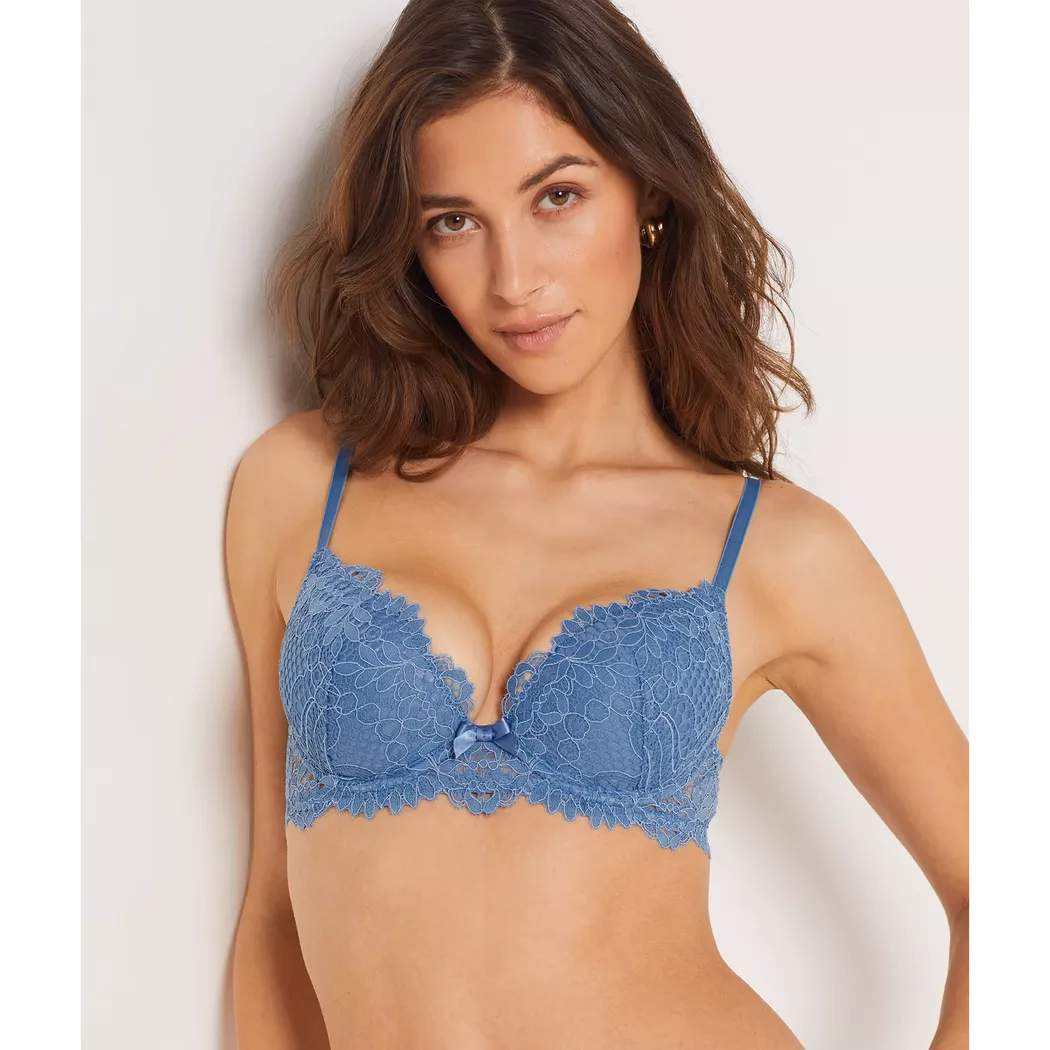 Etam - BH mit Push up Effekt, für Damen, Blau Denim, Größe 75B