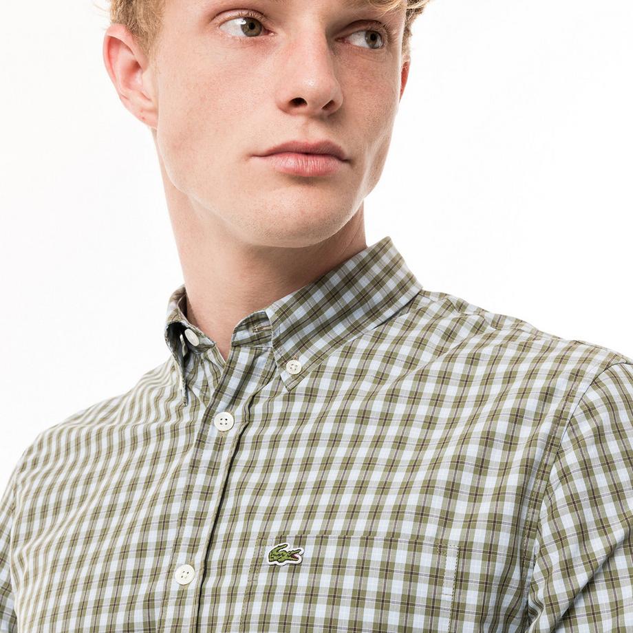 LACOSTE Popeline Gingham Karo Langarmhemd  