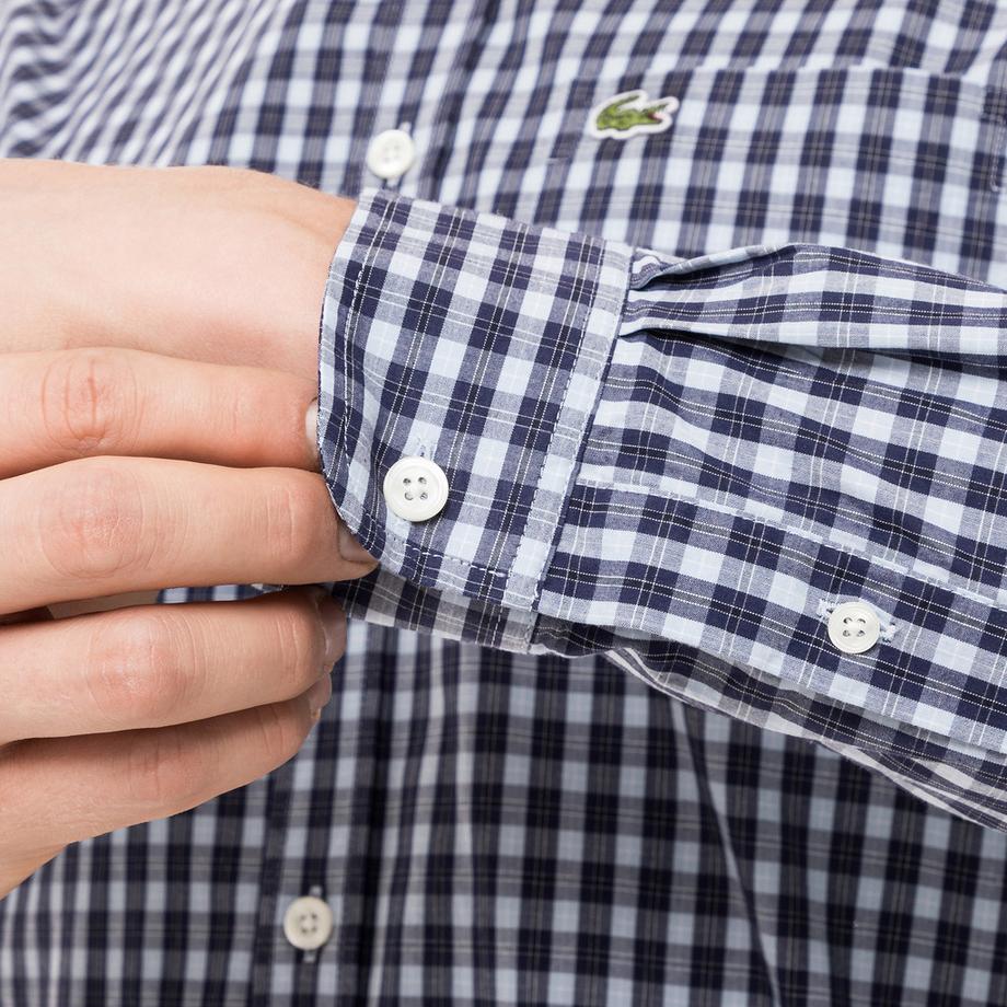 LACOSTE Popeline Gingham Quadri Camicia Maniche Lunghe  