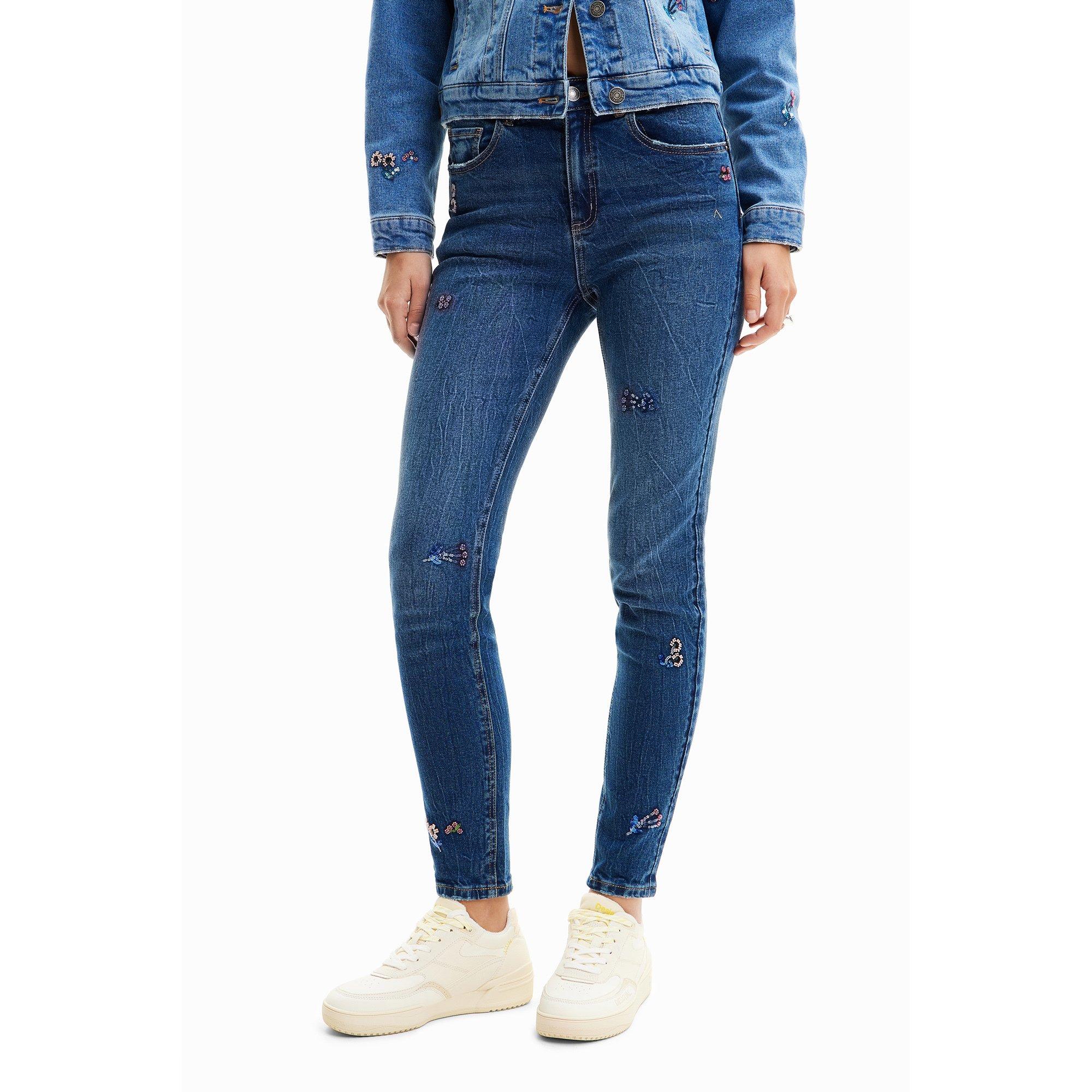Jeans Desigual Femme – Coupe Regular Longue, Imprimé Arty, Manches Longues Et Encolure Bardot