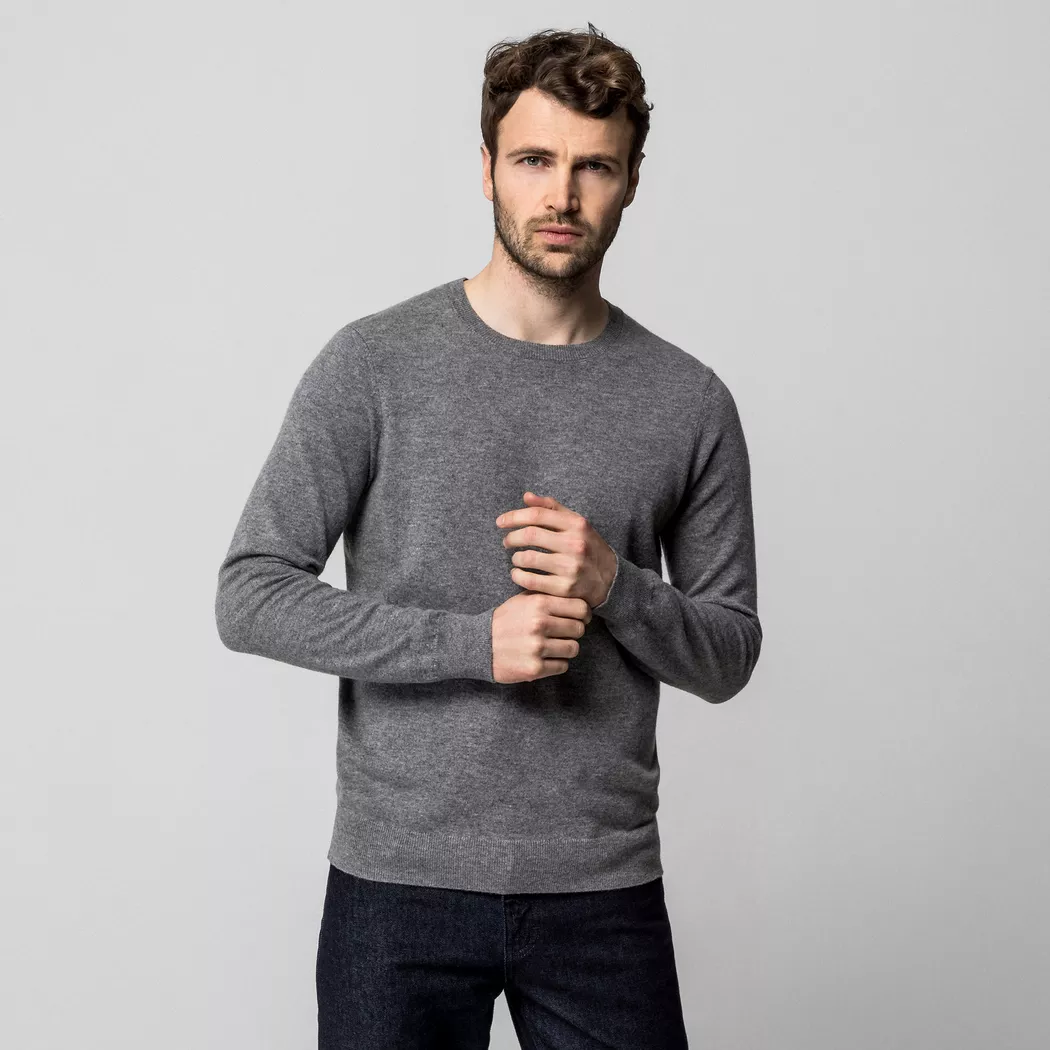 Manor Man - Cashmere-Pullover, Rundhals, für Herren, Grau Melange, Größe L