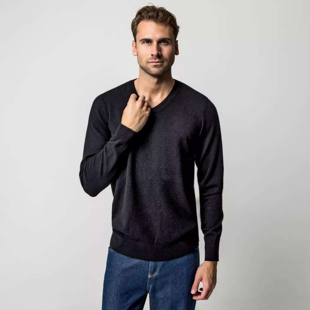 Manor Man - Cashmere-Pullover, V-Neck, für Herren, Black, Größe L