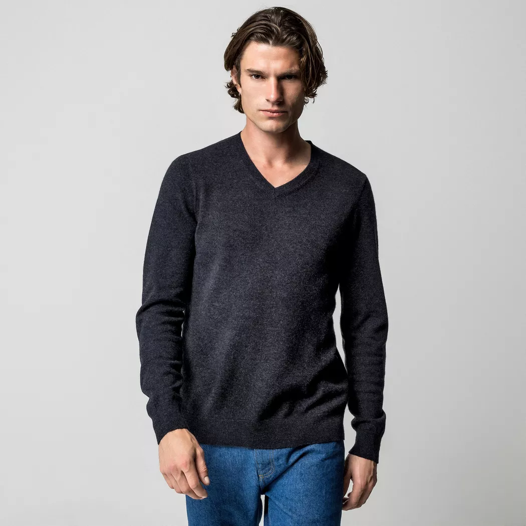 Manor Man - Cashmere-Pullover, V-Neck, für Herren, Anthrazit, Größe XL