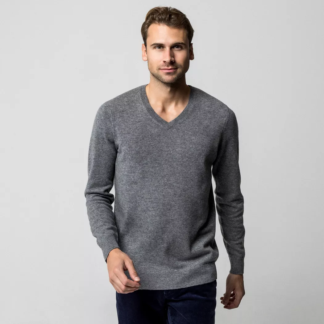 Manor Man - Cashmere-Pullover, V-Neck, für Herren, Grau Melange, Größe L