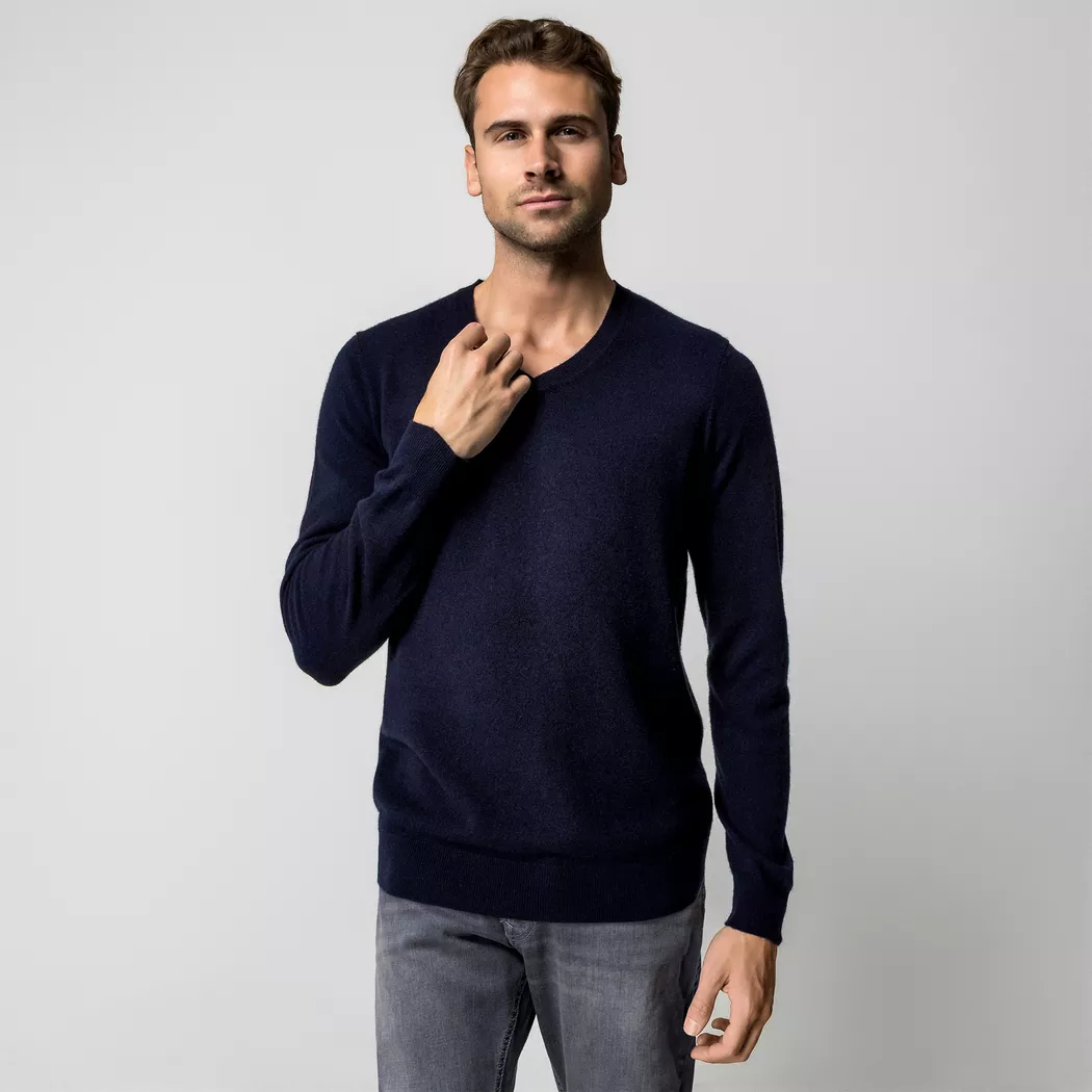 Manor Man - Cashmere-Pullover, V-Neck, für Herren, Marine, Größe L