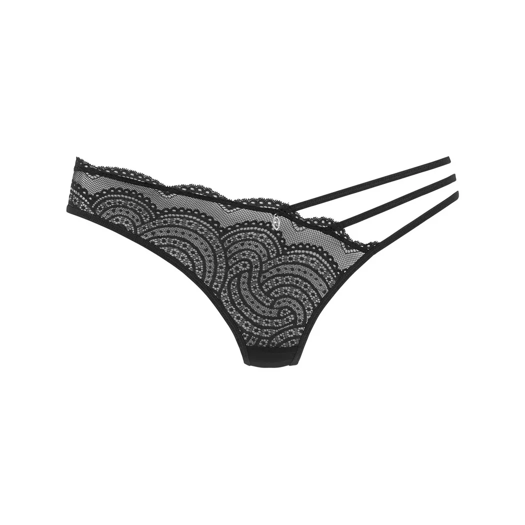 String LASCANA "Kira", Damen, Gr. 44/46, schwarz, Microtouch, Obermaterial: 88% Polyamid, 12% Elasthan, figurbetont, Unterhosen String, mit recyceltem Polyamid in der Spitze