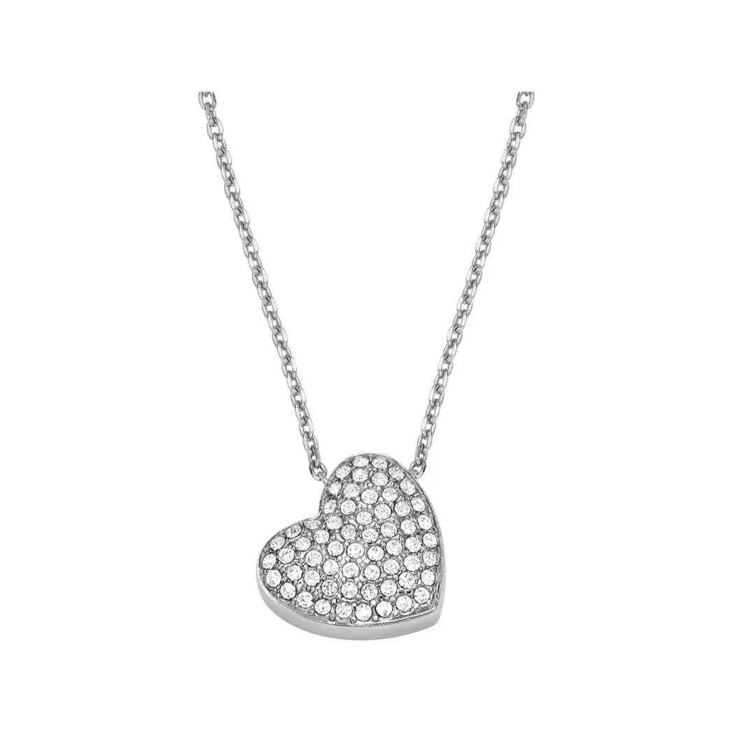 Kette mit Anhänger FOSSIL "Schmuck Geschenk Edelstahl Halskette SADIE", silber (edelstahlfarben, kristallweiß), Halsketten, Damen, Edelstahl, L: 45 B: 1,2mm, glitzernd, mit Glasstein, B:1,2mm