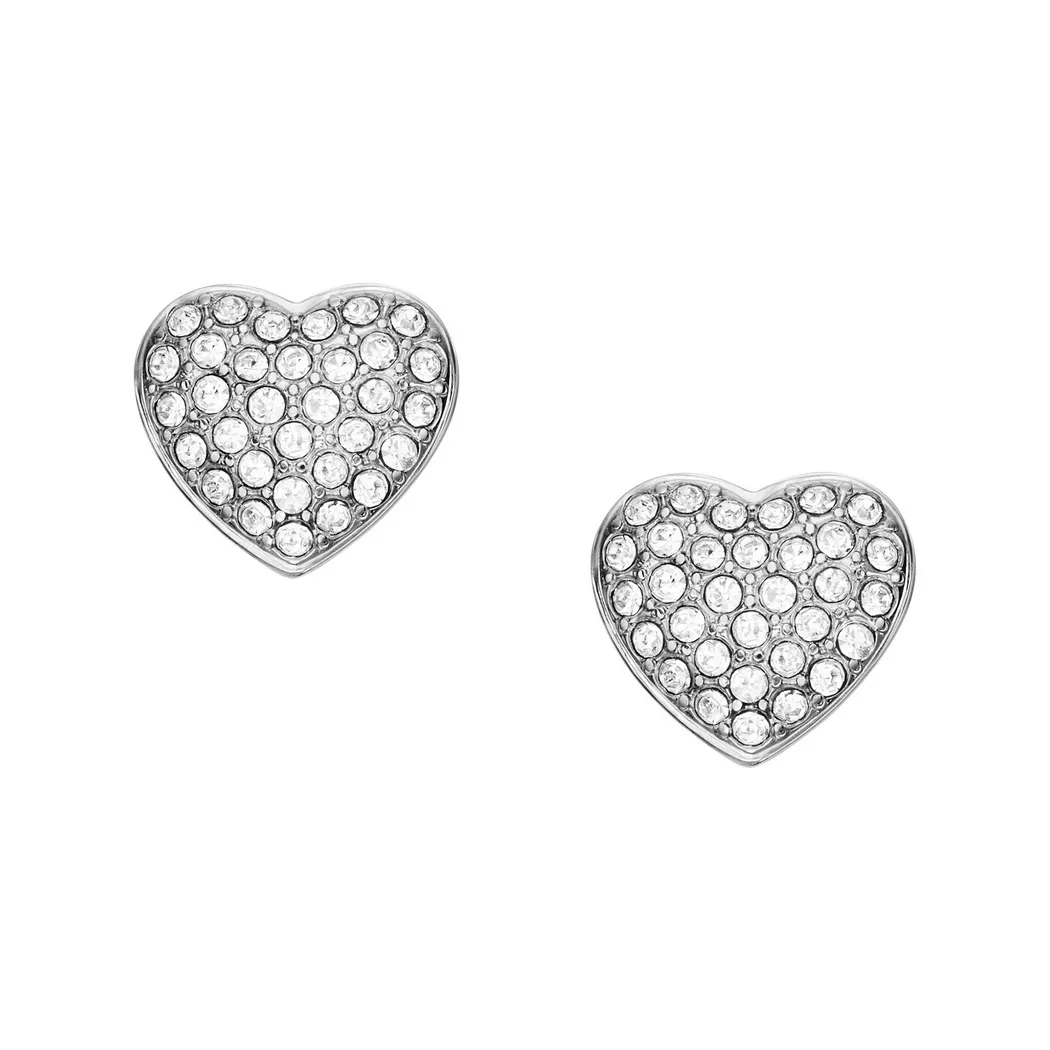 Paar Ohrstecker FOSSIL "Schmuck Geschenk Edelstahl Ohrringe SADIE Herz", silber (edelstahlfarben, kristallweiß, kristallweiß), Ohrringe, Damen, Edelstahl, mit Glassteinen