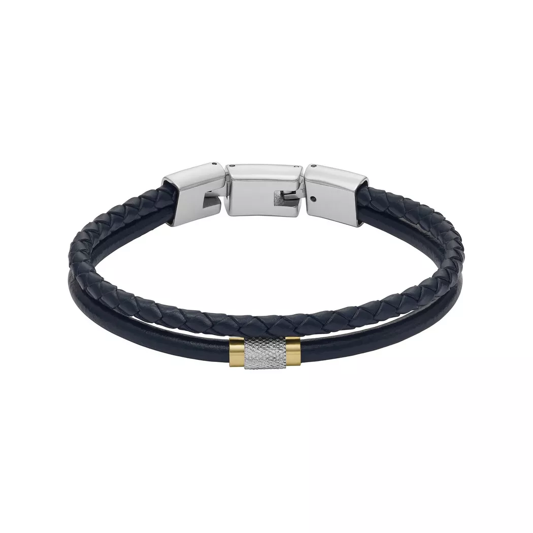 Armband FOSSIL "Schmuck Geschenk Edelstahl Leder Armschmuck JEWELRY", blau, Armbänder, Damen, 20cm, Edelstahl Leder, Edelstahl, Leder, Armband