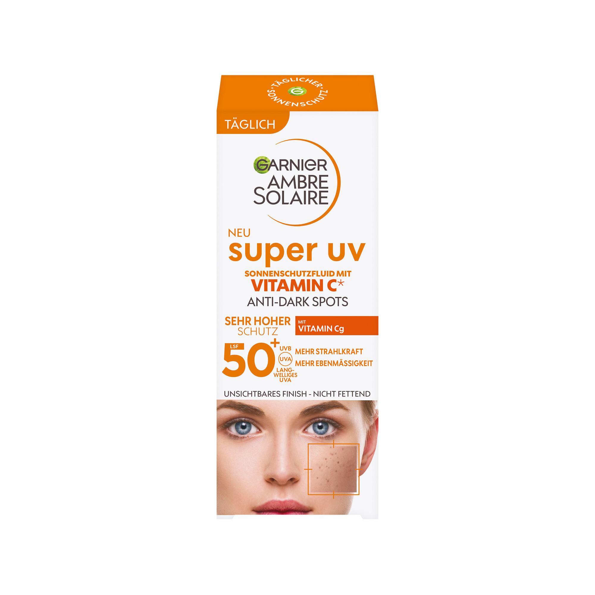 GARNIER  Fluido solare super protettivo contro le macchie scure con vitamina C SPF 50+ 