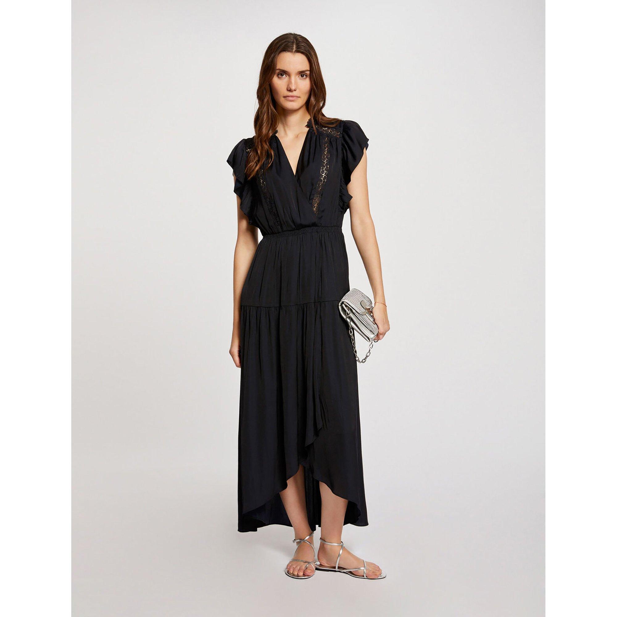 Morgan Damen Business-Kleid Lang - Schwarz-Weiß Mit V-Ausschnitt