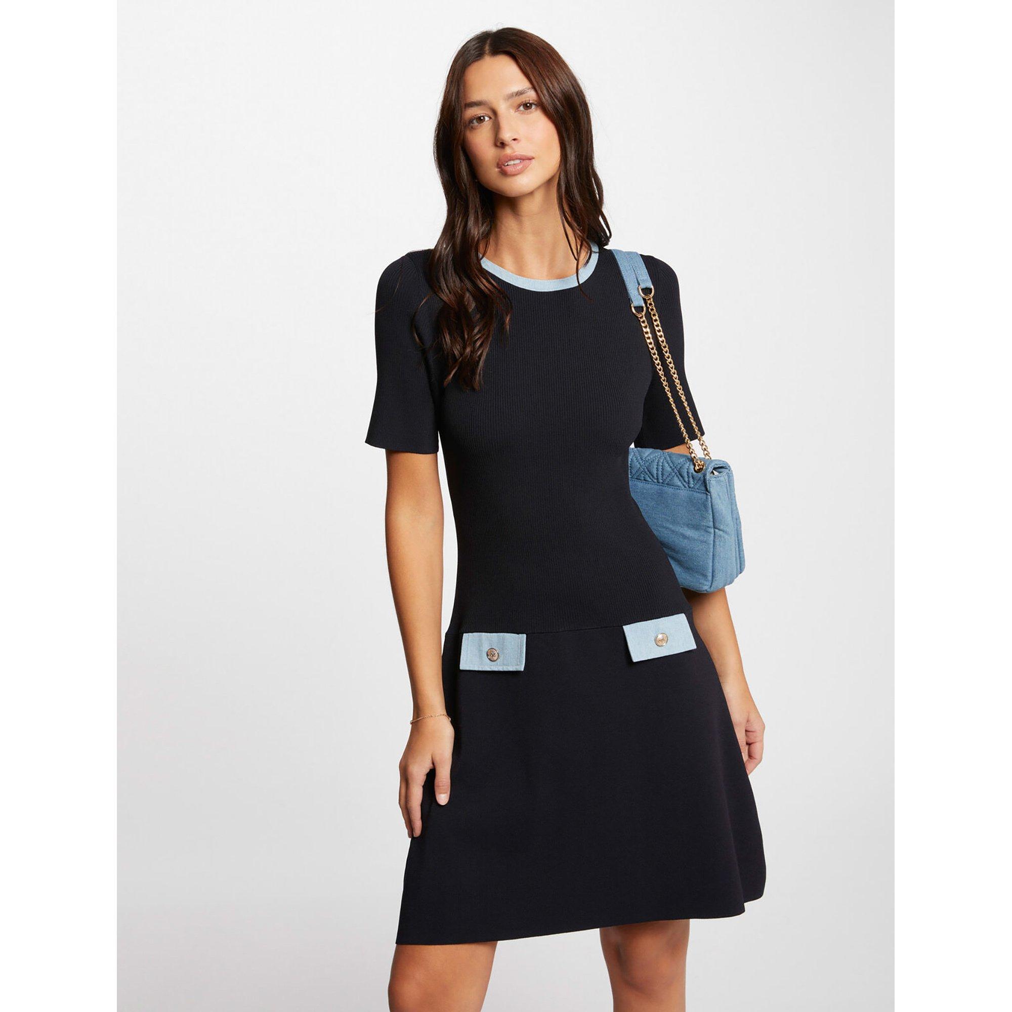 Morgan Damen Kleid Kurzärmlig – Mit Jeansgürtel, Polokragen, Knopfleiste & 2 Taschen