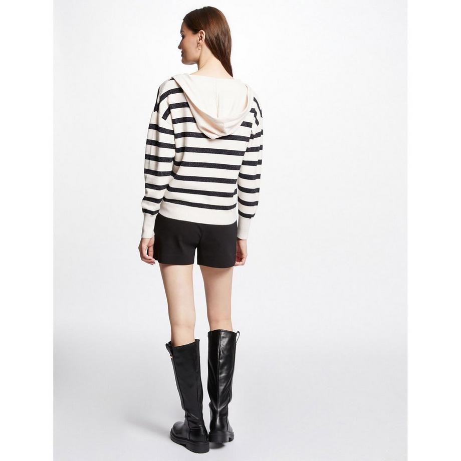 MORGAN Maglione Rigato con Cappuccio Scollo a V  