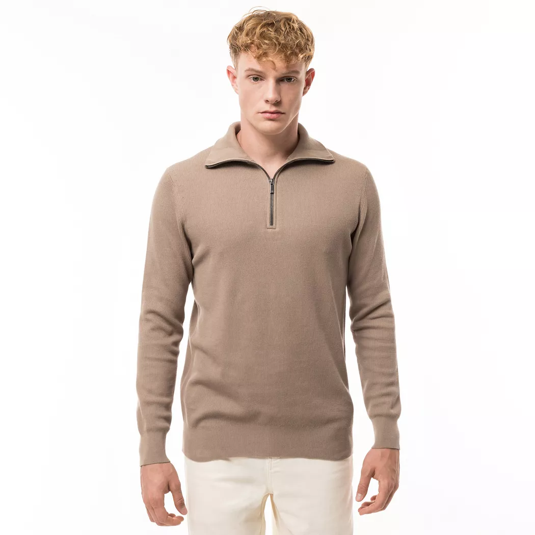 Manor Man - Pullover, Stehkragen, Half-Zip, für Herren, Taupe, Größe XL