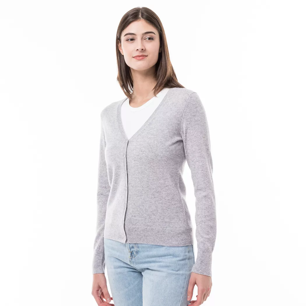 Manor Woman - Bio-Cashmere Cardigan, V-Neck, für Damen, Hellgrau, Größe S