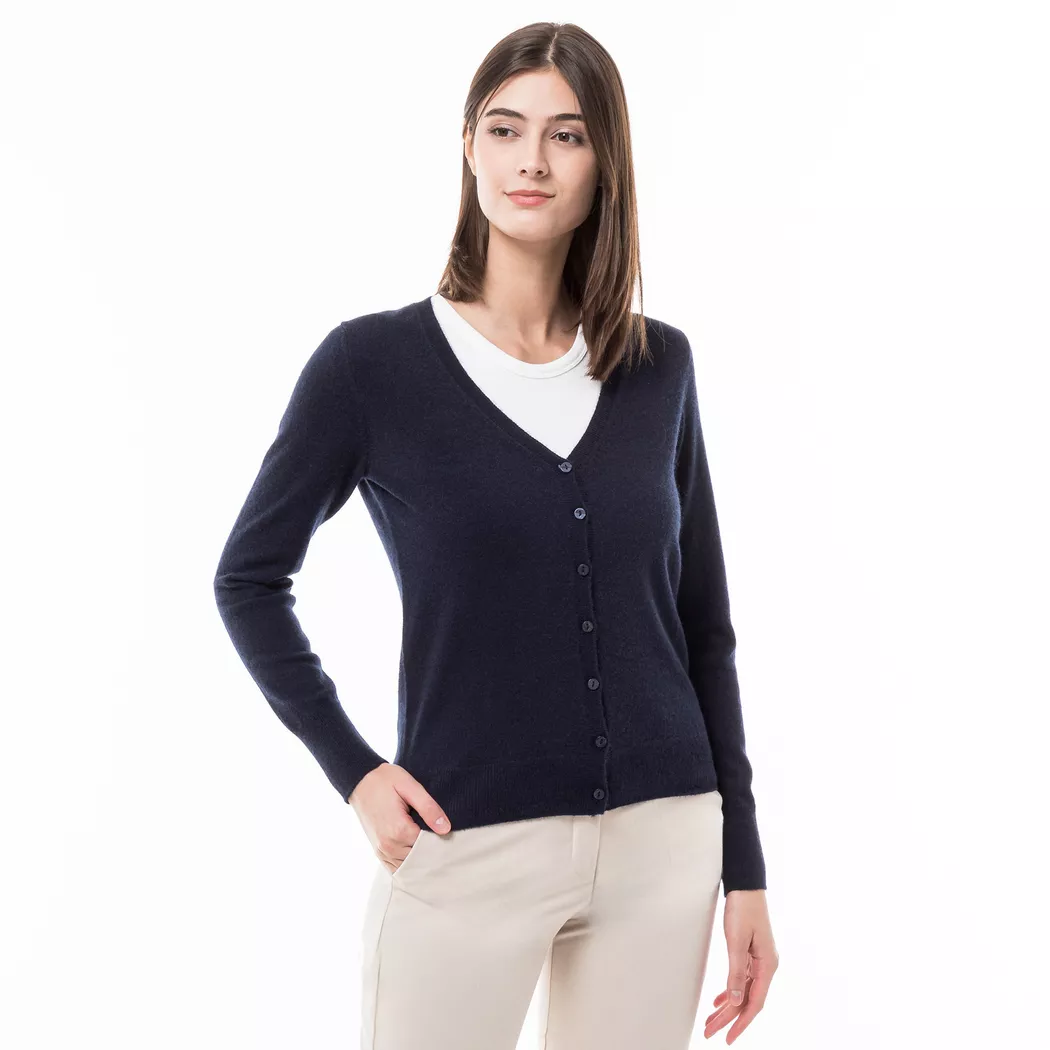 Manor Woman - Bio-Cashmere Cardigan, V-Neck, für Damen, Marine, Größe S