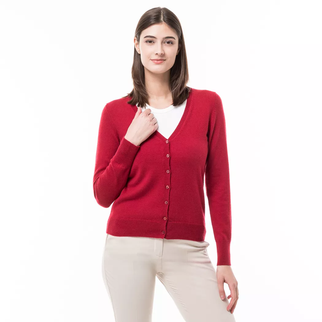 Manor Woman - Bio-Cashmere Cardigan, V-Neck, für Damen, Purpurrot, Größe XS