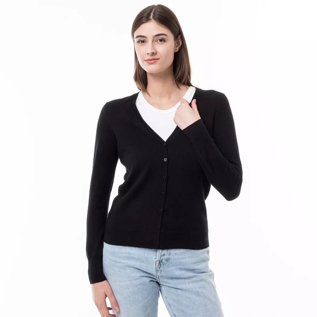 Manor Woman - Bio-Cashmere Cardigan, V-Neck, für Damen, Black, Größe L
