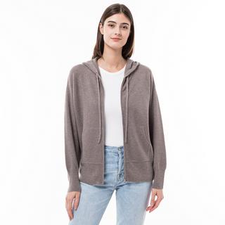 Manor Woman Cardigan Full Zip Bio-Cashmere con Cappuccio  
