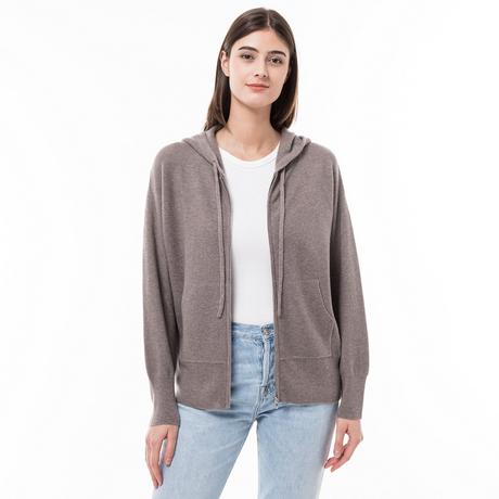 Manor Woman Cardigan Full Zip Bio-Cashmere con Cappuccio  