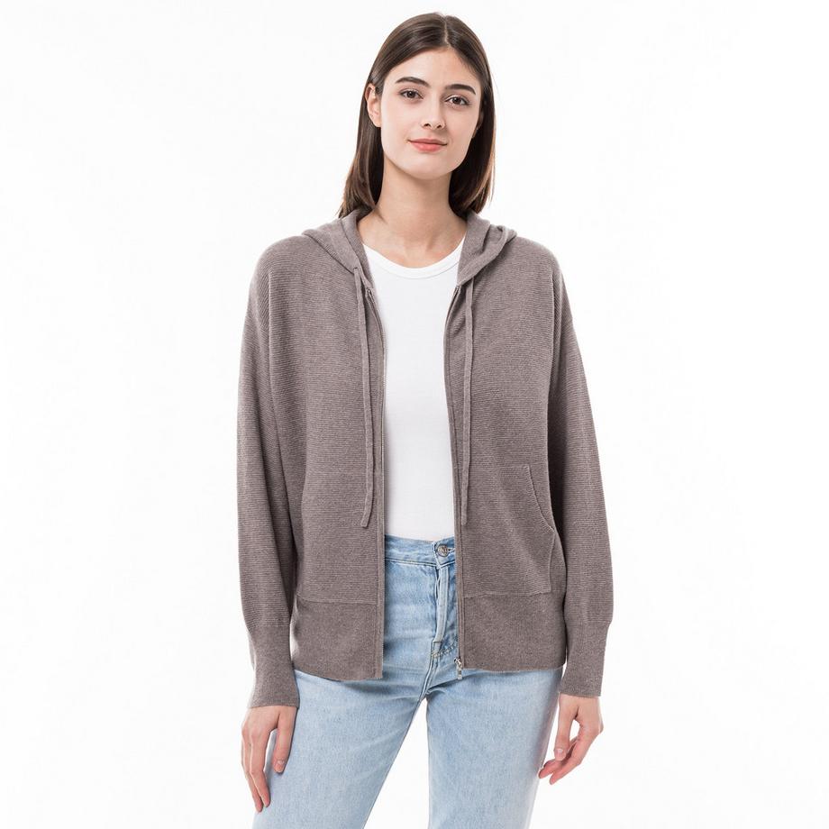 Manor Woman Bio-Cashmere Full Zip Cardigan mit Kapuze  