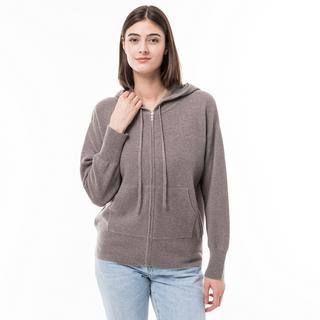 Manor Woman Cardigan Full Zip Bio-Cashmere con Cappuccio  