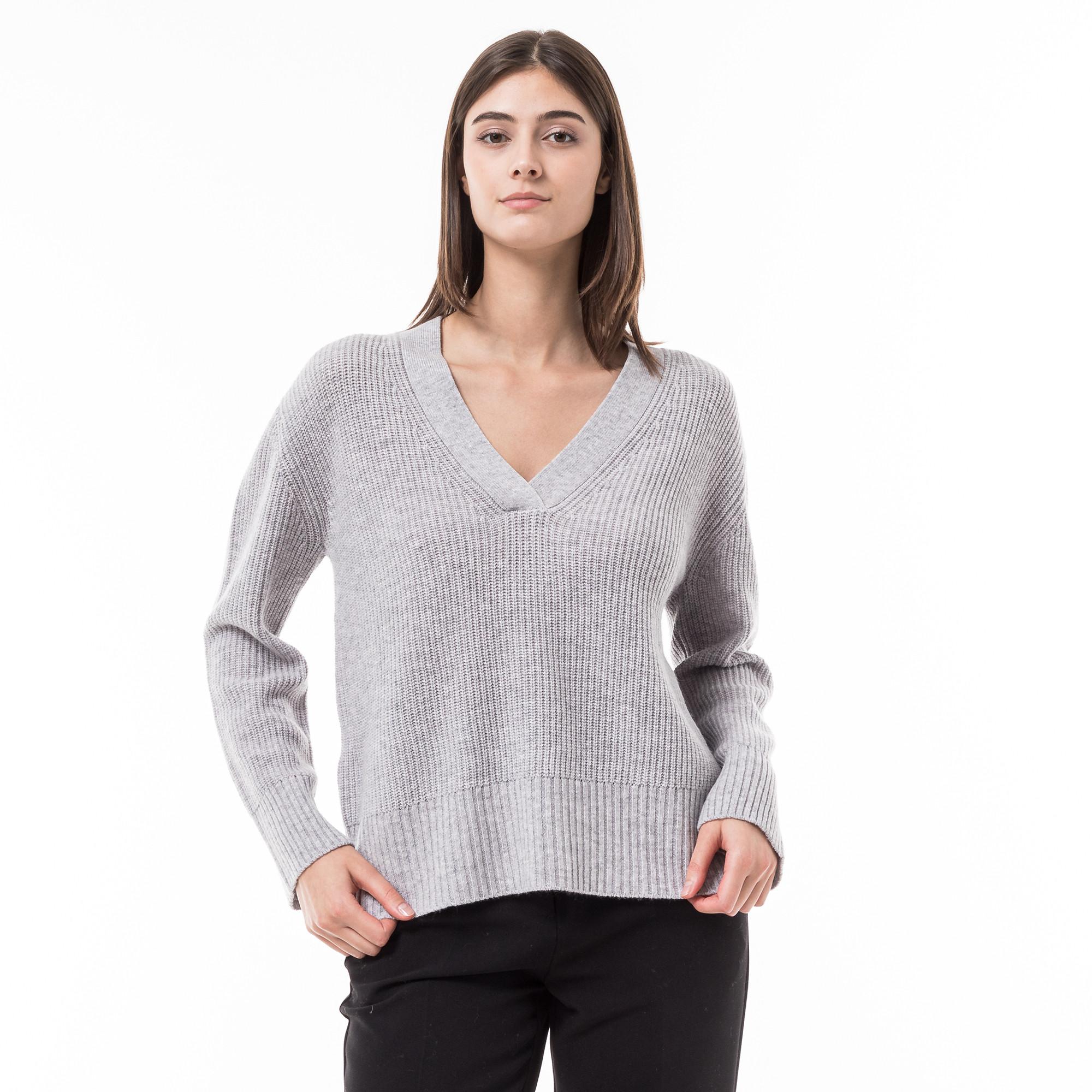 Manor Woman rib Maglione scollo a V, cachemire 