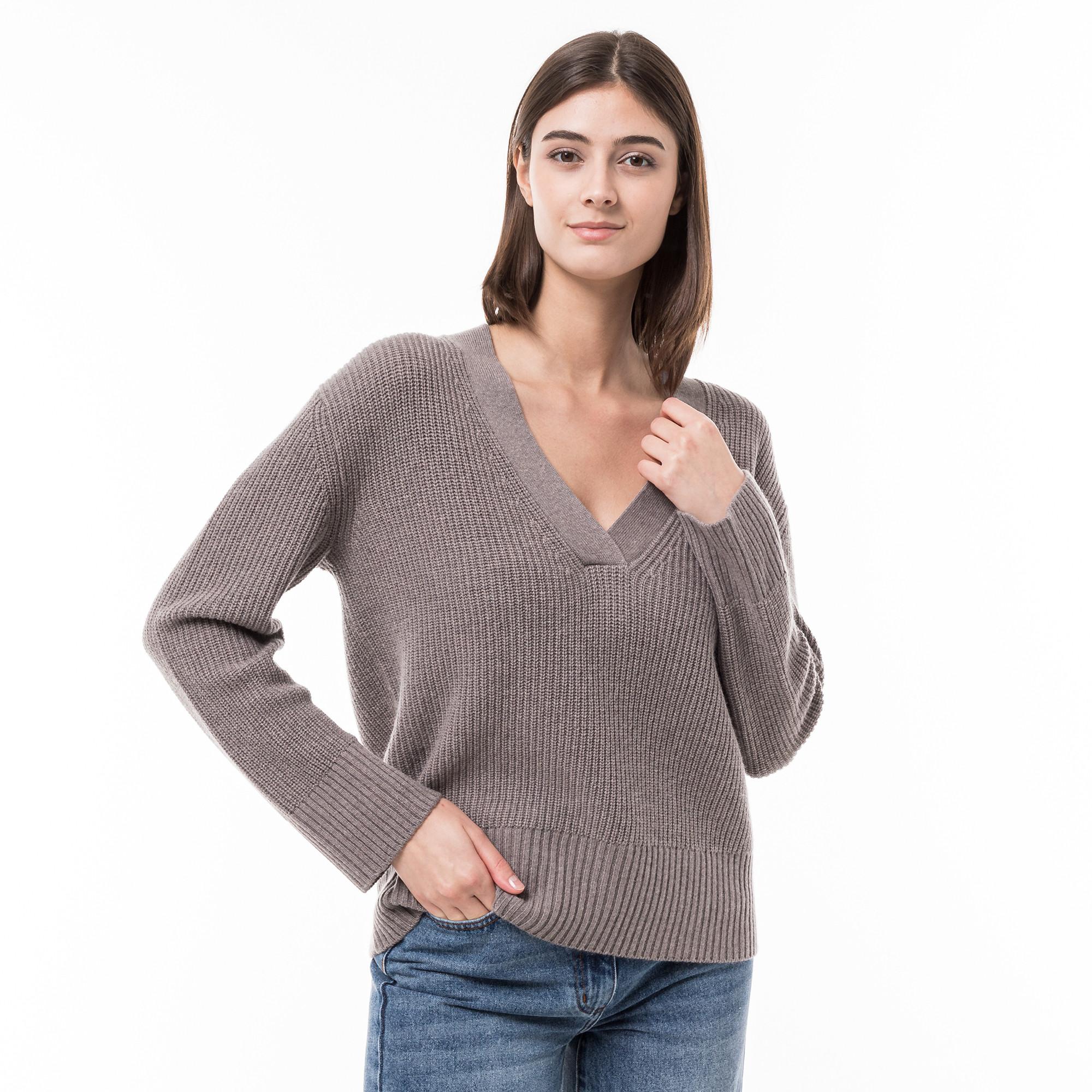 Manor Woman rib Maglione scollo a V, cachemire 