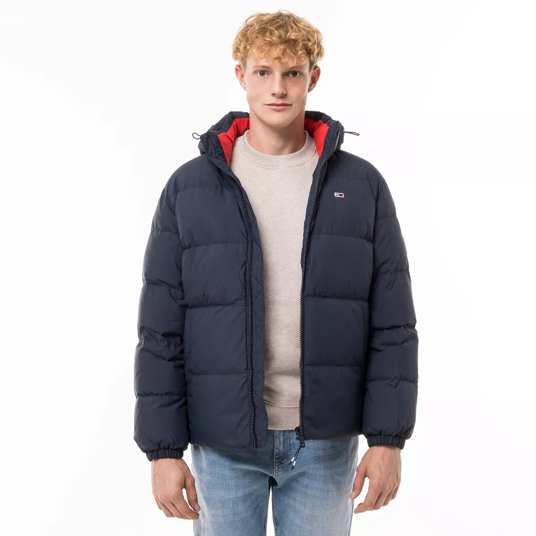 Steppjacke TOMMY JEANS "TJM ESSENTIAL DOWN JACKET EXT", Herren, Gr. XL, blau (schwarz night navy), Web, Obermaterial: 100% Polyester, Jacken Steppjacke, Winterjacke Outdoorjacke Gefüttert 2 in 1 Jacke abnehmbare Kapuze