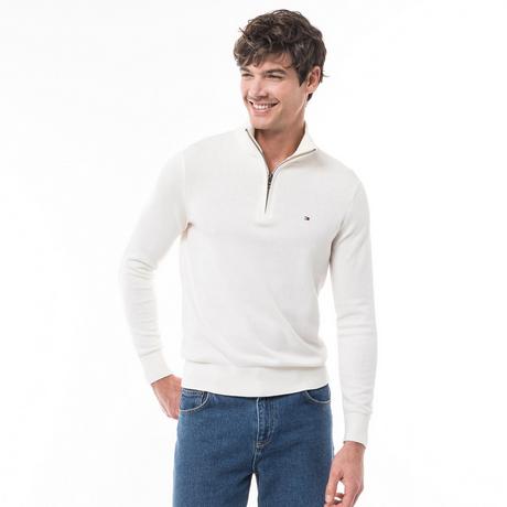 TOMMY HILFIGER Pima Cotone Biologico Cashmere Zip Mock Pullover  