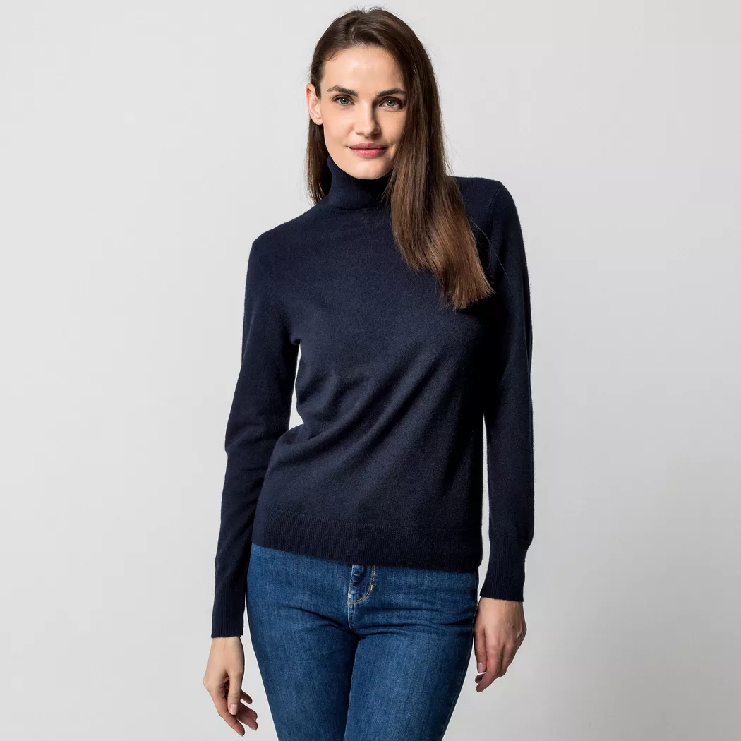Manor Woman - Bio-Cashmere Pullover, Rollkragen, für Damen, Marine, Größe M