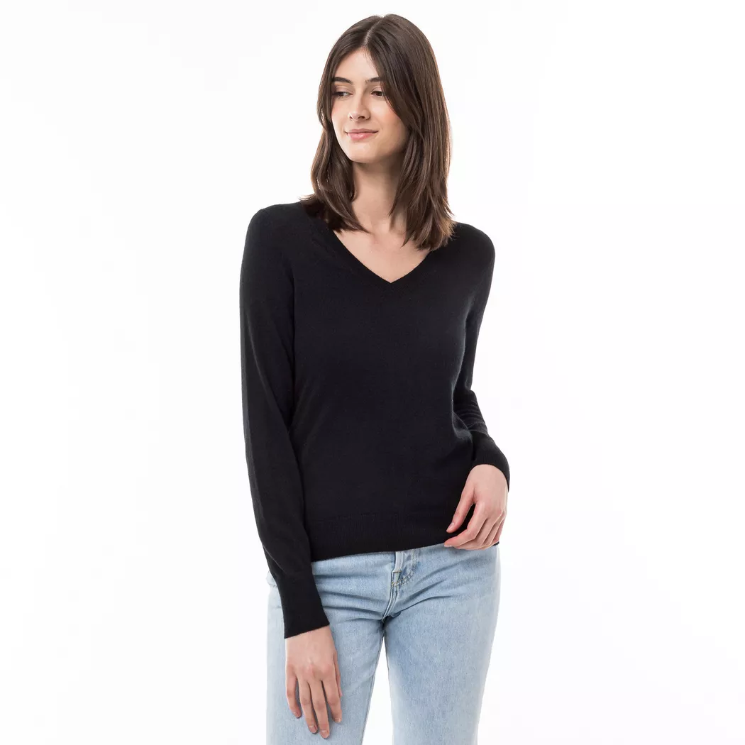 Manor Woman - Pullover, V-Neck, für Damen, Black, Größe L