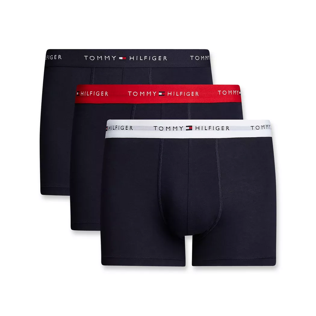 Trunk "TRUNK 3 PACK", Herren, Gr. M (50), 3 Stk., schwarz (primary rot, weiß, desert sky), Jersey, Obermaterial: 95% Baumwolle, 5% Elasthan, TOMMY HILFIGER UNDERWEAR, kontrastfarbene Details, unifarben mit Farbeinsatz, körpernah, Unterhosen, mit kontrastf