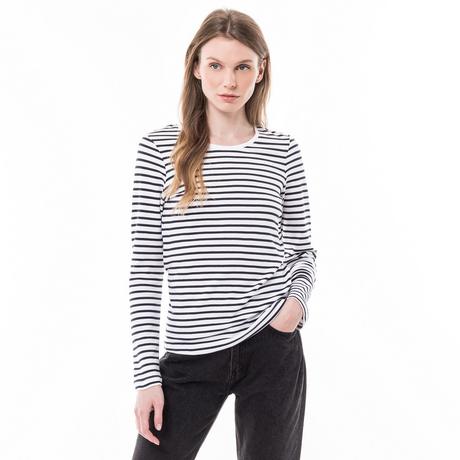 Manor Woman T-shirt rayé à manches longues et col rond  