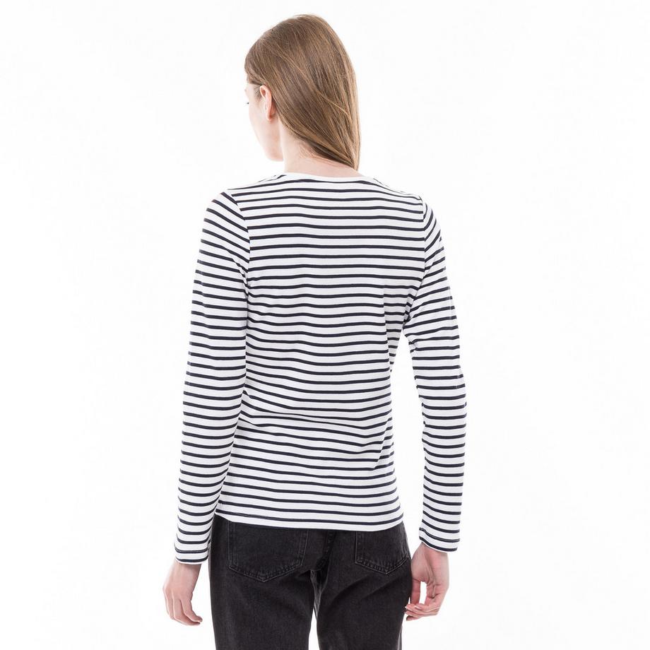 Manor Woman T-shirt rayé à manches longues et col rond  