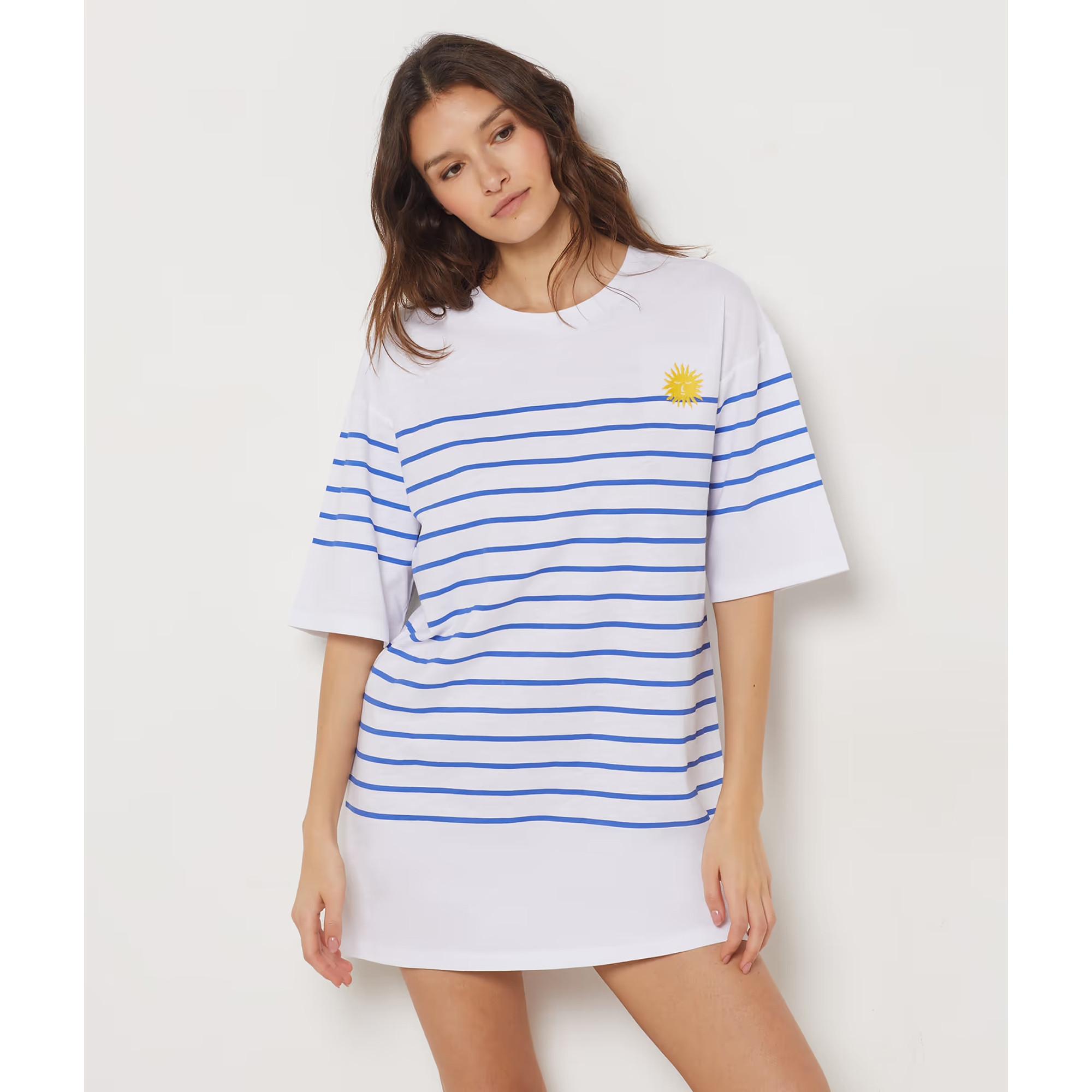 Image of Big Shirt Nachthemd, Kurzarm Damen Blau L