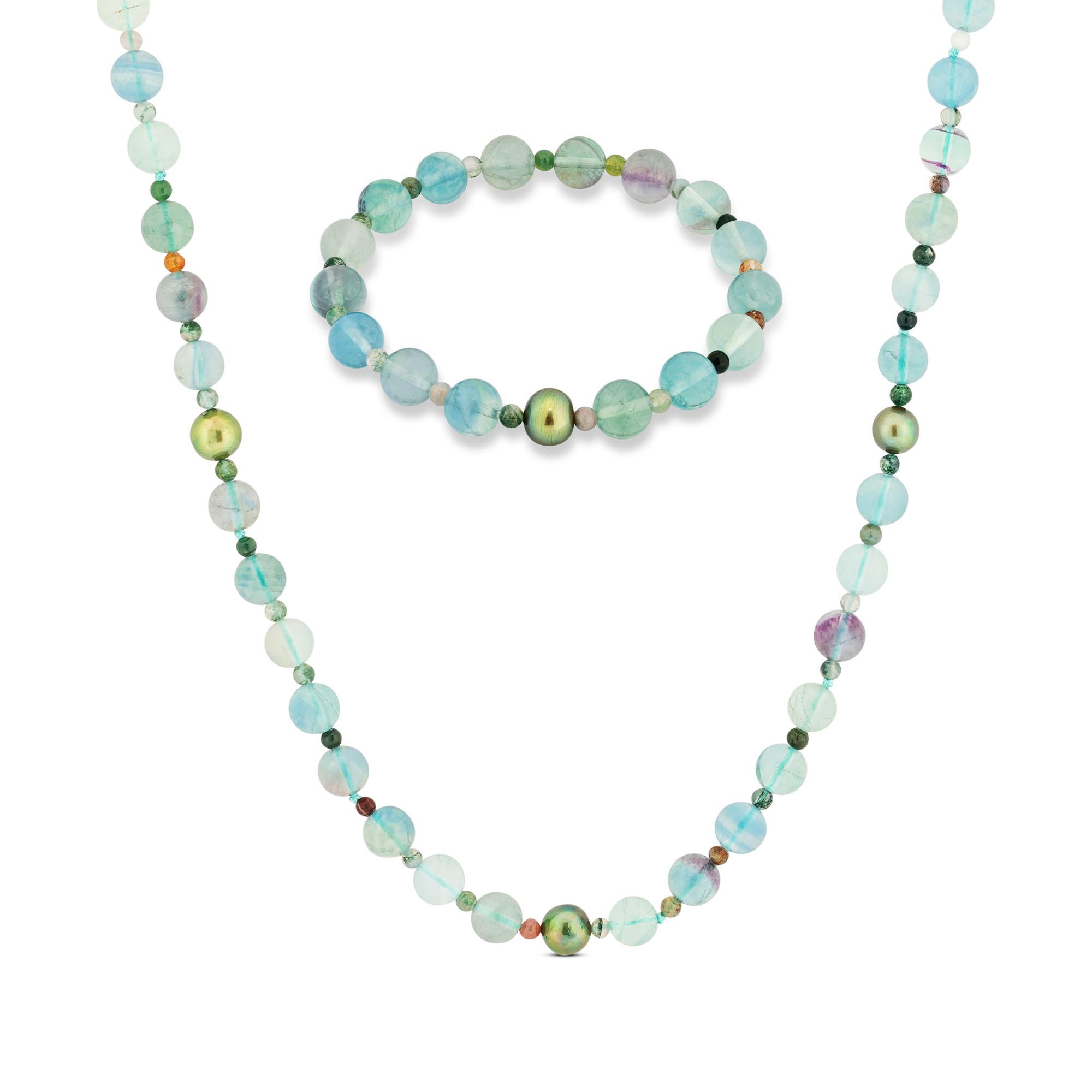 Image of Halskette Damen Steingrau 90cm